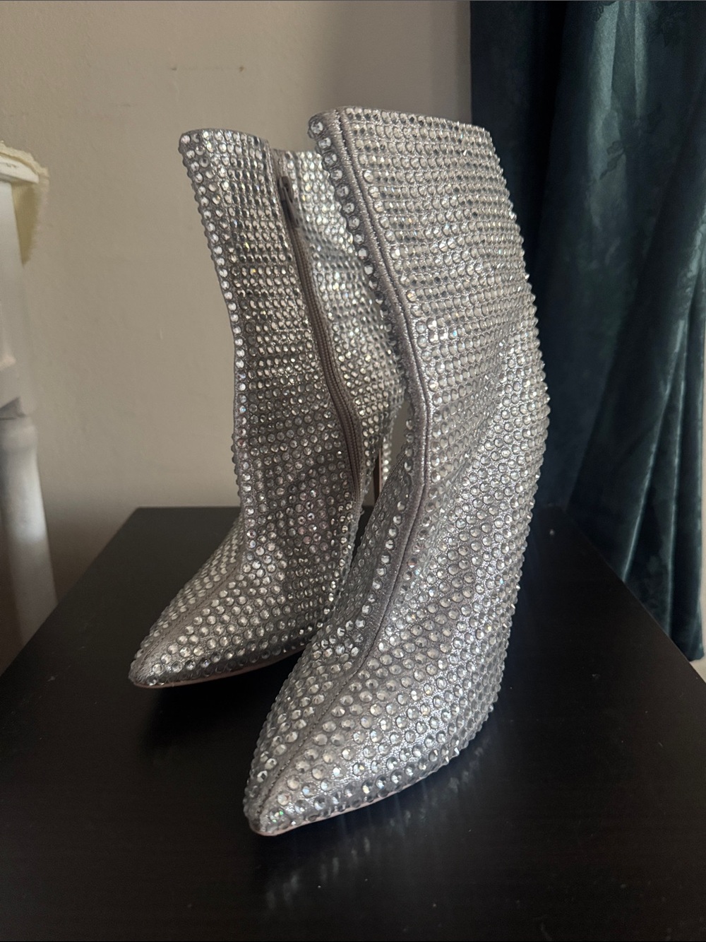 Steve Madden Silver Crystal Embellished Pointed Toe Women's Boots